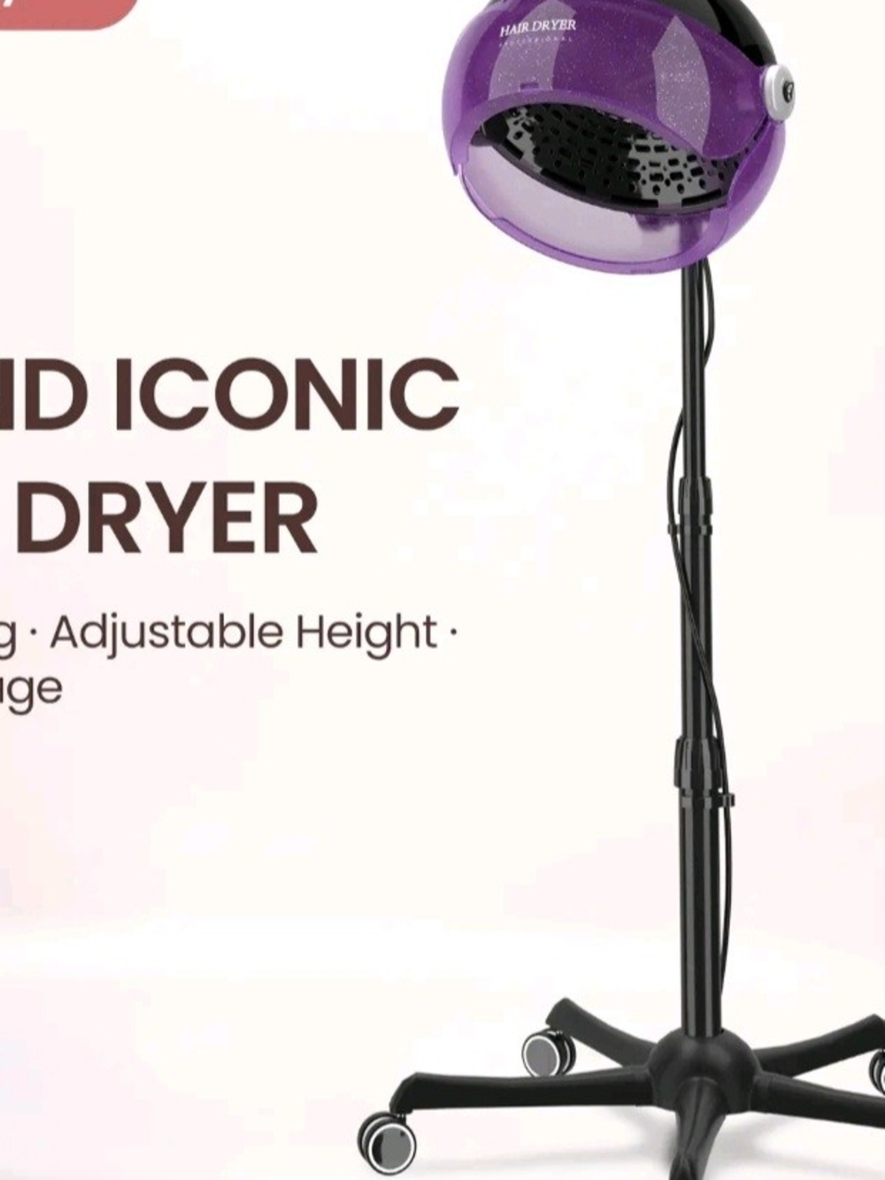 Purple Salon Hood Hair Dryer on Rolling Stand - Picture 6 of 6